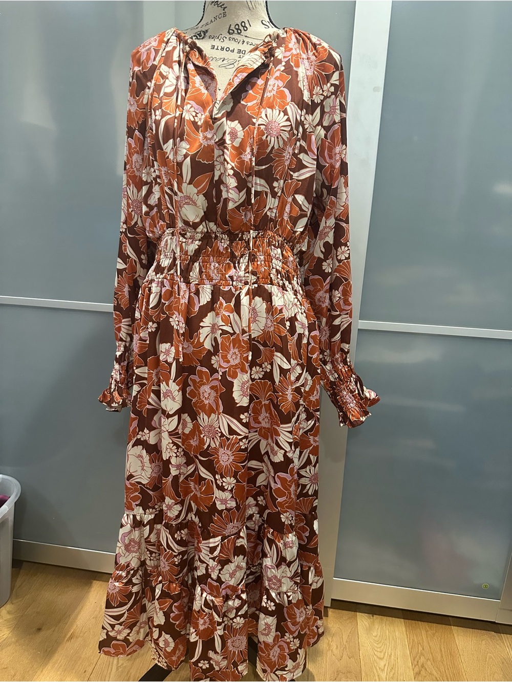 Boheme Rust and Cream Floral Long-Sleeve Maxi Dress